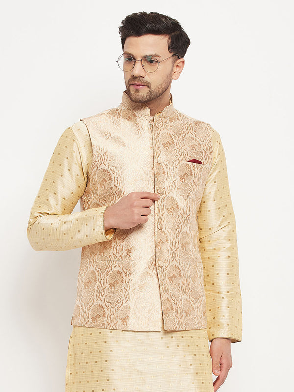 Men's Rose Gold Jacquard Nehru Jacket